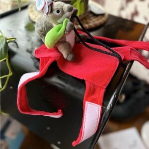 Small Dog Christmas Red Pet Costume with Squirrel Toy